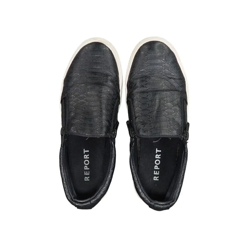 Report Shoes Womens 7 Sneakers Fashion Casual Zip Black Snakeskin Faux Leather